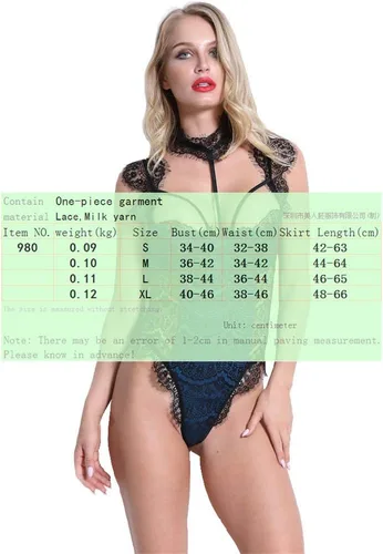 Vista 7 de Lencería de encaje para mujer, vestido de malla sexy Babydoll liguero