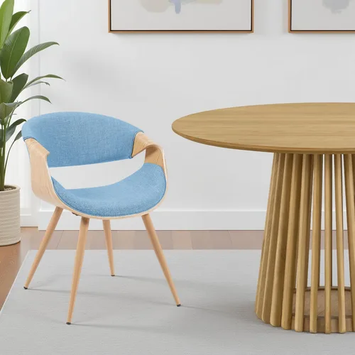 Vista 22 de Armen Living Silla de comedor de mariposa estilo mediados de siglo en acabado de nogal y tela azul - Juego de 4