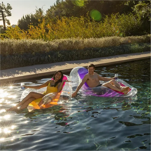 Vista 7 de Swimways Flotador seco para piscina, silla reclinable inflable translúcida para adultos con inflado rápido, reposapiés y portavasos