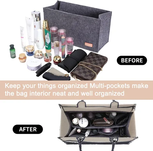 Vista 4 de Doxo Organizador de bolso para bolsos, organizador de fieltro para bolso con 2 tamaños, inserto de bolsa compatible con bolsas D grandes para libros