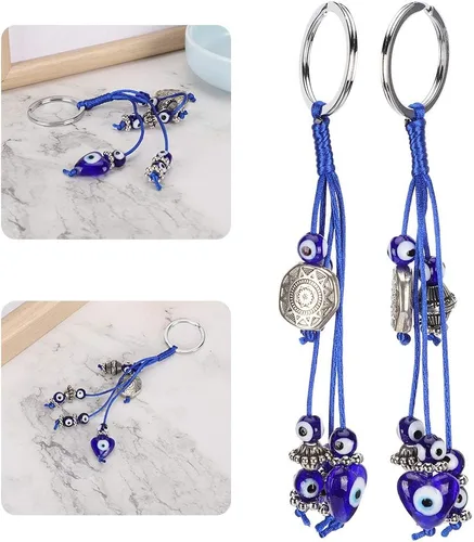 Vista 7 de 2Pcs Blue Eyes Keychain, Evil Eye Keychain, Cute Protection keychains, Good Luck Keychain, Amulet Car Keychains for Purse Backpack Handbag Hanging