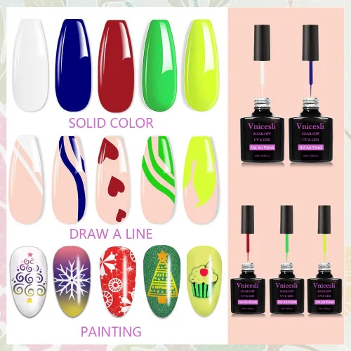 Vista 3 de Vnicesli Esmalte de gel blanco para arte de uñas, pintura de gel para uñas en espiral, pincel fino para arte de uñas en bolígrafos de gel, pintura