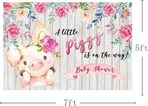 Vista 3 de Sweet A Little Piggy is On The Way Princess Girl Farm Baby Shower - Pancarta de fondo de fotos de primavera rosa floral de madera para fotografía