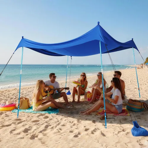 Vista 28 de CROWN SHADES Tienda de campaña de playa de 7 x 7, toldo de playa fácil de desplegar, UPF50+, 2 postes ajustables, turquesa