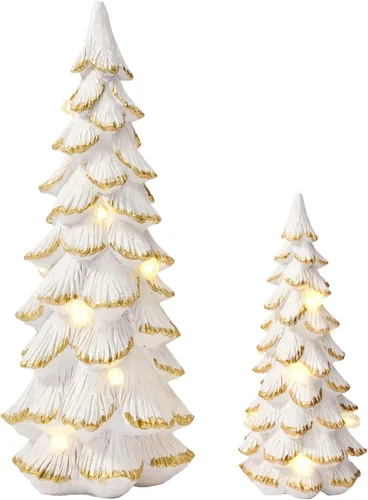 Vista 8 de WDS WONDROUS - Figura de árbol de Navidad verde iluminado, 2 piezas de árboles de Navidad with Lights, Xmas Tree Figurines for Tabletop Mantel Shelf