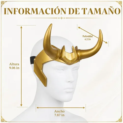 Vista 4 de Casco de cuernos de superhéroe, corona de PVC dorado, para Halloween