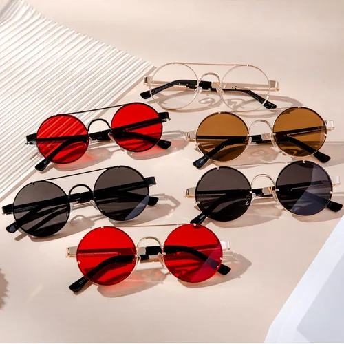 Vista 3 de SCVGVER Gafas de sol redondas steampunk estilo retro hippie para mujeres y hombres