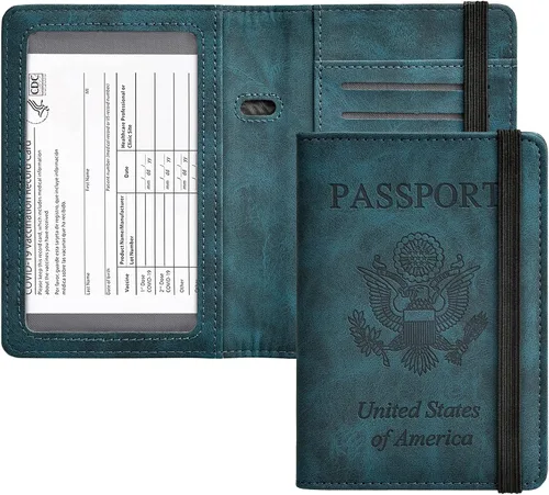 Vista 8 de HerriaT Combo de portatarjetas de pasaporte y vacunación, funda con ranura para tarjeta de vacunación CDC, protector organizador de documentos