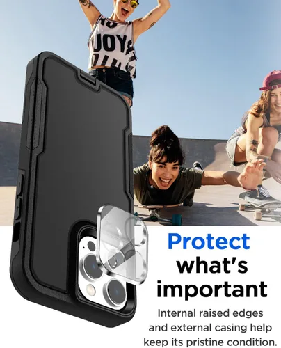 Vista 3 de AICase Funda para iPhone 15 Pro con protector de pantalla de vidrio + lente de cámara, resistente protección contra caídas, cuerpo completo