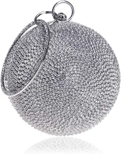 Vista 12 de Bolso de mano con forma de bola, bolso de fiesta, bolso de noche con mango de anillo de diamantes