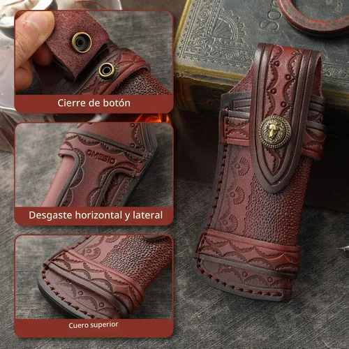 Vista 2 de Omesio Funda de cuchillo de bolsillo grande (L), 5.28 pulgadas (para cuchillo de <5.28 in) Fundas de cuero para cinturón, funda horizontal