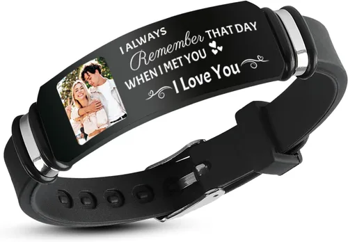 Vista 10 de ubmpj Pulsera de fotos personalizada para mujeres y hombres – Pulseras conmemorativas con imagen personalizada – Banda grabada de acero inoxidable