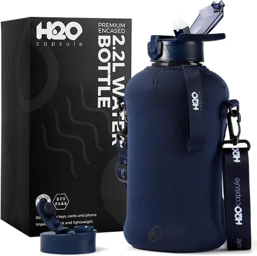 Vista 11 de H2O Capsule - Botella de agua de medio galón, con funda de almacenamiento y pajilla cubierta, contenedor grande con asa para bebidas, reutilizable