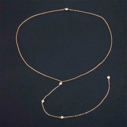 Vista 3 de Collar bohemio con parte trasera de cristal, collar largo de circonita cúbica, collar de cristal dorado Lariat Y collar de cadena trasera