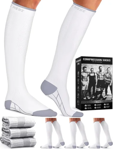 Vista 17 de Paquete de 3 pares de calcetines de compresión médica para mejorar la circulación de mujeres y hombres, para correr, hacer deporte y amamantar