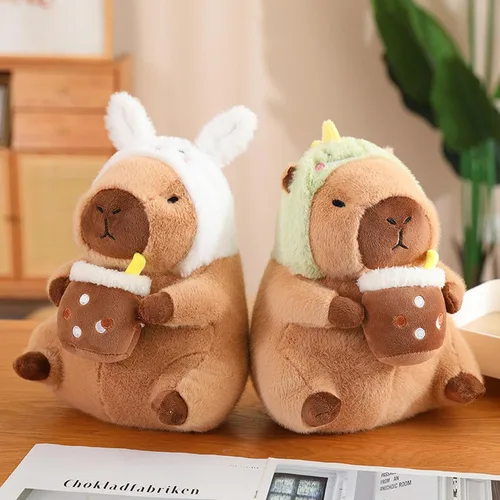 Vista 6 de Dinosaur Capibara de Peluche Bebiendo Té con Leche 11 Pulgadas Lindo Dino Capibara Animal de Peluche Ultra Suave Juguetes Kawaii Regalos para Niños