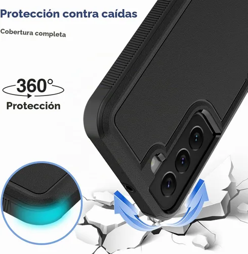 Vista 3 de Funda para Samsung Galaxy S22: funda protectora de doble capa resistente para teléfono celular, a prueba de golpes, con protector de pantalla Negro