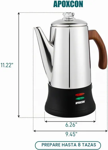 Vista 3 de APOXCON Cafetera eléctrica percoladora de acero inoxidable con dos perillas de progreso de preparación transparente de vidrio resistente y mango