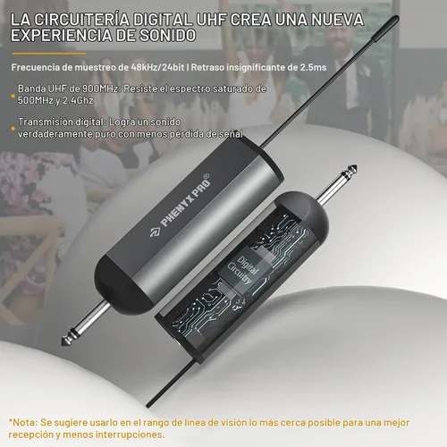 Vista 2 de Phenyx Pro Sistema de micrófono inalámbrico digital dual UHF PDP-2-2H