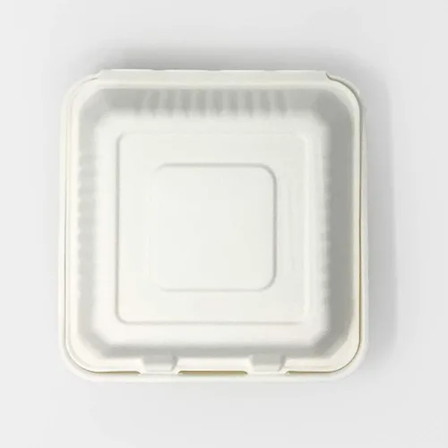 Vista 2 de Zume Compostable, ecológico, desechable de 9 x 9 pulgadas, contenedor de comida para llevar, con 3 compartimentos, natural (paquete de 100)