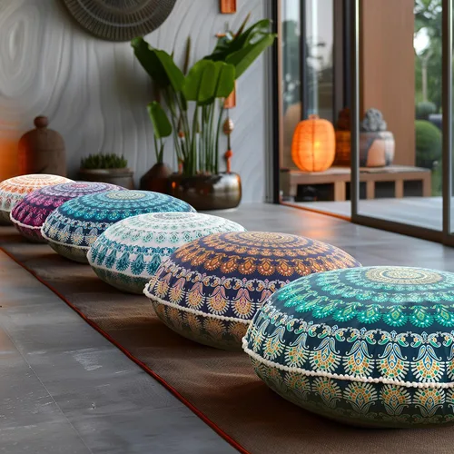 Vista 8 de Codi - Cojín de suelo para meditación, grande y redondo para adultos, diseño bohemio de mandala para exteriores, chimenea, yoga, sala de estar, 32