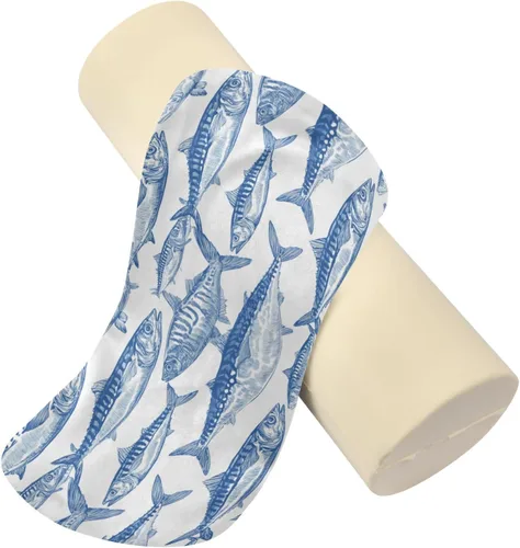 Vista 2 de Gredecor Neck Roll Pillow for Sleep, Blue Fish on White (2) Cervical Memory Foam Pillows Cylinder Bolster Pillow, Pain Relief Neck Pillows