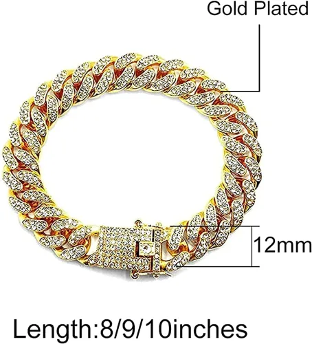 Vista 3 de Apzzic Pulsera de eslabones cubanos de Miami, chapada en oro, hip hop, con circonita cúbica, con caja de regalo para hombres y mujeres