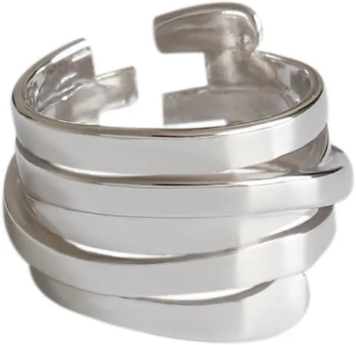 Vista 174 de Anillo de plata de ley 925, minimalista, ajustable, hecho a mano, para mujeres y niñas