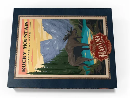 Vista 4 de MyPuzzle Rocky Mountain National Park - Alce en el amanecer rocoso, póster de viaje vintage, rompecabezas de 100 piezas para adultos