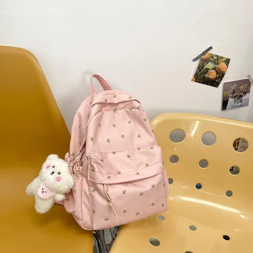Vista 5 de Mochila escolar de flores pequeñas para adolescentes y niñas, mochila floral kawaii para niñas, mujeres, estudiantes, estética, bonita mini bolsa