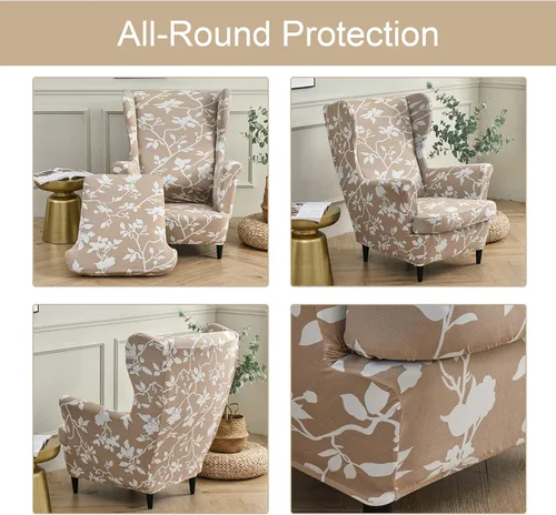 Vista 137 de Eco-Ancheng Funda para silla Wingback, 2 piezas, respaldo de ala, fundas de elastano para sillón con respaldo de ala, fundas para sillón con parte