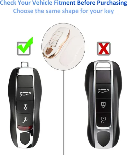 Vista 2 de Funda para llavero Porsche con llavero de moda para Porsche 911 Cayenne Panamera Macan, oro y blanco