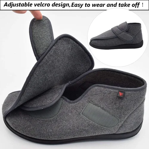 Vista 4 de W&LESVAGO Men's Memory Foam Diabetic Shoes, Comfy Warm Plush Fleece House Shoes High-top Wide Width Adjustable Closures Boots for Elderly Arthritis