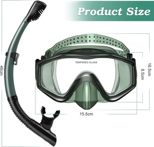Vista 6 de Snorkeling Gear for Adults, Dry Top Snorkel Mask Set 2 Pack Scuba Diving Mask Snorkel Gear Anti Fog Snorkeling Packages Tempered Glass Panoramic