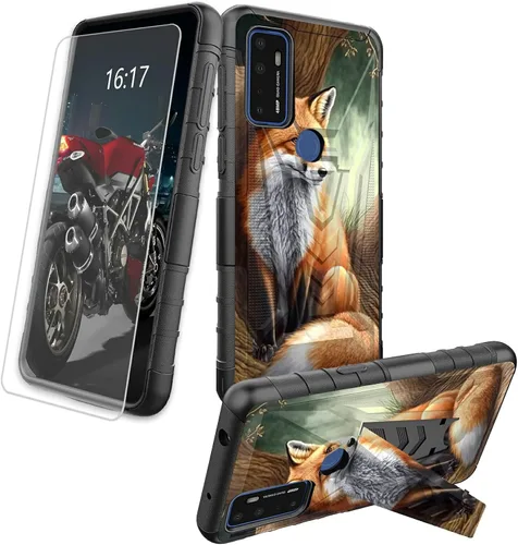 Vista 17 de Funda para AT&T Maestro Max 2021/Cricket Ovation 2 con protector de pantalla de vidrio templado, funda resistente con función atril integrada