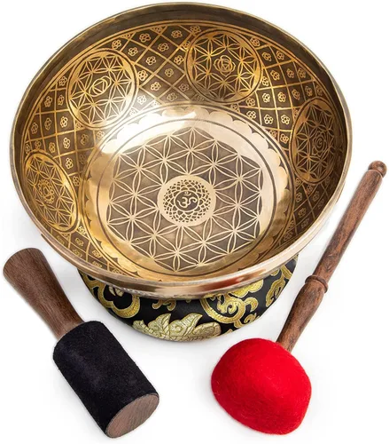 Vista 2 de Juego de cuencos tibetanos grandes de 9.5 pulgadas, grado curativo maestro para baño de sonido, chakras, 7 metal, meditación, yoga por Himalayan