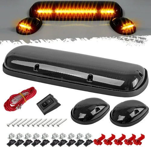 Vista 9 de Partsam 3 piezas de lente de cubierta ahumada blanca 30 LED marcador de cabina de techo + paquete de cables compatibles con Silverado/Sierra 1500