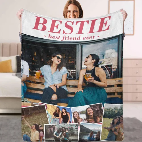 Vista 27 de YESCUSTOM Manta personalizada de Friends Forever con collage de fotos y texto, manta personalizada para mejores amigos, mejores amigos, cumpleaños