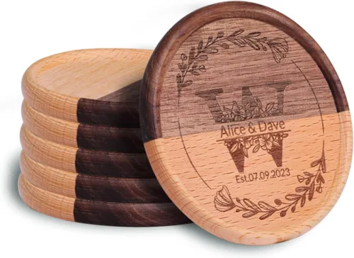 Vista 10 de Posavasos personalizados, regalo de aniversario de boda para parejas de amigos, regalo de recién casados, posavasos grabados personalizados