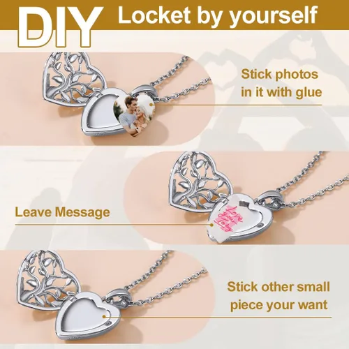 Vista 4 de GOLDCHIC JEWELRY Collar con medallón de plata de ley 925 con forma de corazón para fotos para mujeres y niñas, piedra de nacimientoárbol