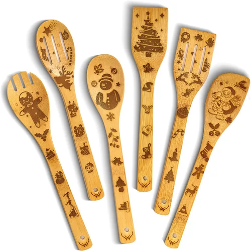 Vista 15 de Prime - Juego de 3 cucharas de madera de bambú para cocinar, utensilios de cocina de madera con mango largo, incluye cuchara plana de madera