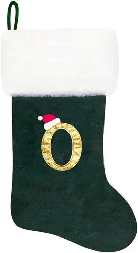 Vista 32 de Calcetines de Navidad bordados de 20 pulgadas con monograma, terciopelo negro con puño de felpa blanca supersuave, adornos clásicos para decoración