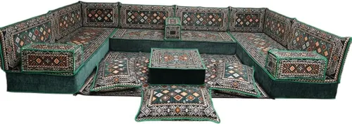 Vista 52 de arabicsofa Sofá en forma de U de estilo árabe para el suelo – Juego de Majlis hecho a mano – Sofá de estilo bohemio
