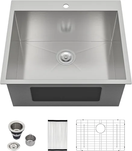 Vista 13 de Dcolora Fregadero de cocina empotrado de 25 pulgadas con grifo, fregadero pequeño de acero inoxidable de sobreponer, fregaderos de preparación