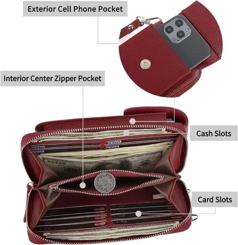 Vista 4 de Pequeña bolsa cruzada de piel auténtica para mujer, con bloqueo Rfid, para teléfono celular, cartera con ranuras para tarjetas