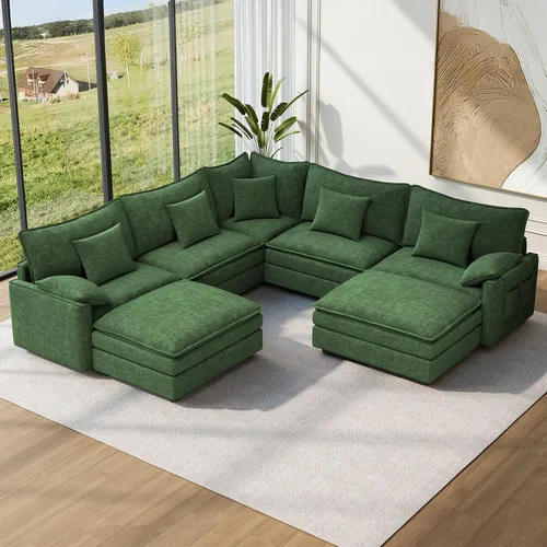 Vista 16 de Vesgantti Sofá modular de 108 pulgadas, cómodo sofá de nube con asiento profundo otomano movible, sofá modular en forma de L, sofás seccionales