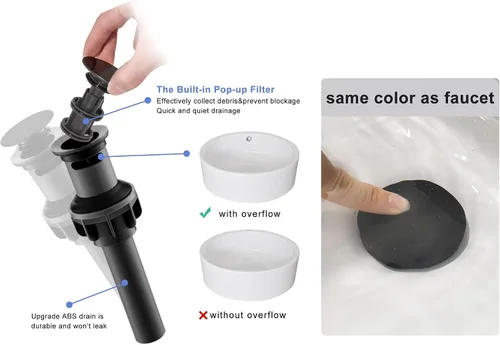 Vista 8 de Grifo de baño cascada negro – Grifo de lavabo de baño de una sola manija negro mate de 1 o 3 agujeros Grifo de tocador sólido de un solo orificio