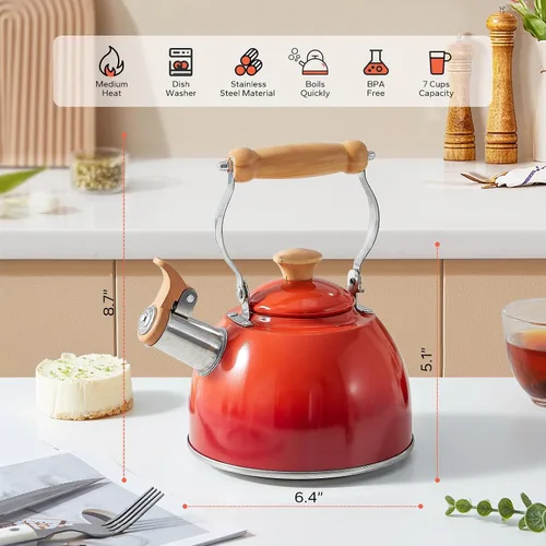 Vista 24 de ROCKURWOK - Tetera de estufa, tetera con mango ergonómico de tacto frío, tetera de acero inoxidable de grado alimenticio, tetera de estufa, tetera