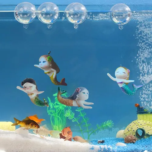 Vista 6 de Decoración flotante de pecera de sirena, decoraciones de acuario de dibujos animados para mascotas acuáticas para jugar adornos de acuario de resina