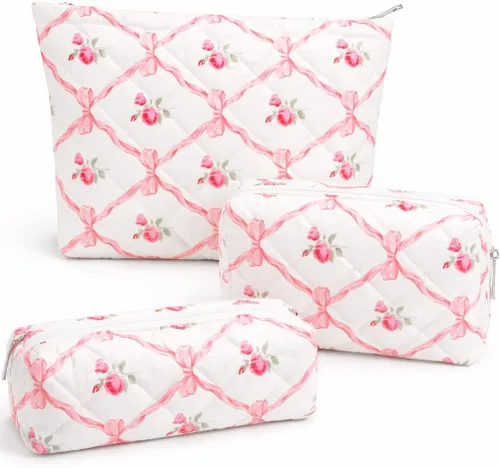 Vista 17 de Juego de 3 bolsas de maquillaje para niñas y mujeres, organizador de viaje, bolsa de aseo de baño, bolsa de almacenamiento de gran capacidad